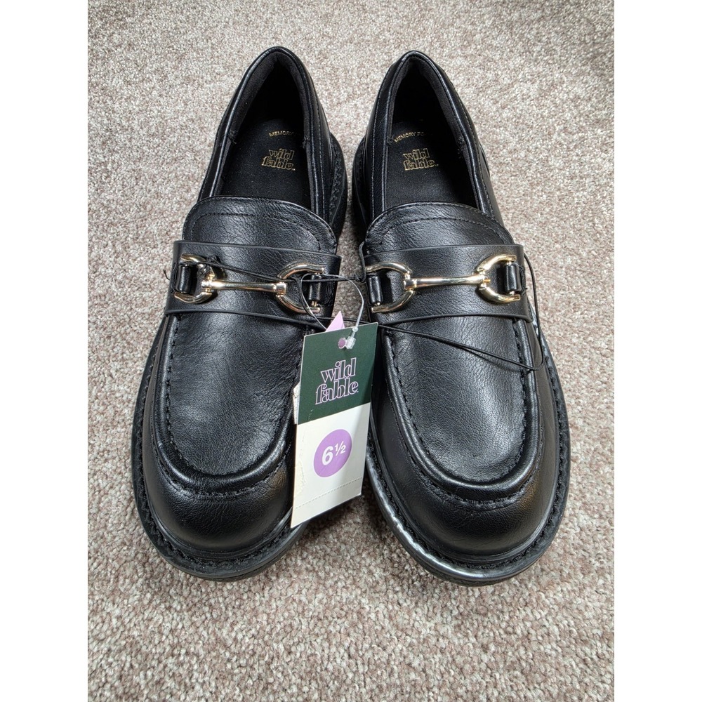 Wild Fable Womens 6.5 Black Chunky Platform Loafers Lug Sole Bit Moc Toe NWT